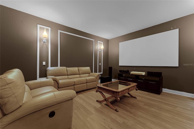 cinema room featuring light hardwood / wood-style floors