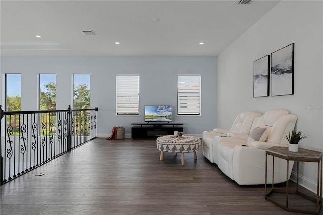 living room featuring dark hardwood / wood-style flooring