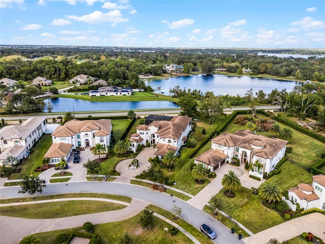 bird's eye view featuring a water view