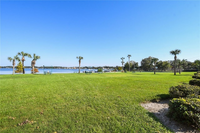 view of yard with a water view