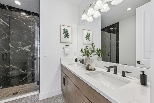 2110 Whitney Marsh Aly, Orlando, FL 32804 - full bathroom featuring a marble finish shower, double vanity, tile patterned flooring, and recessed lighting