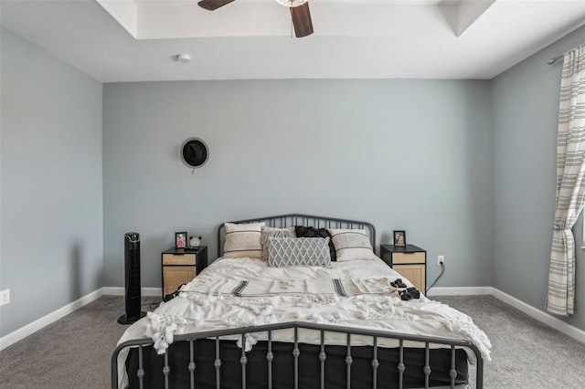 bedroom featuring ceiling fan and carpet flooring