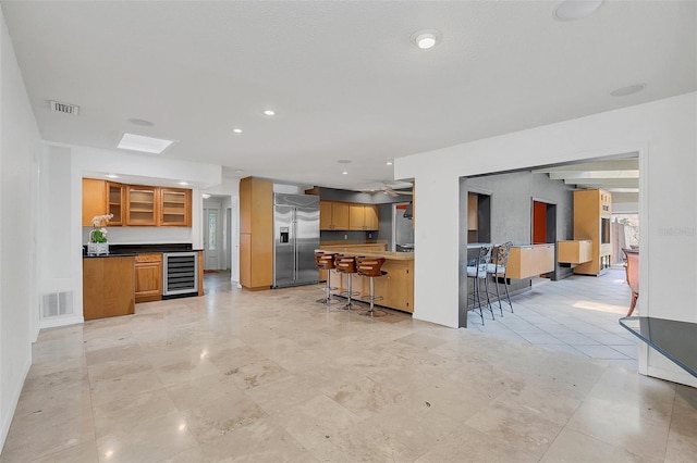 living room with beverage cooler