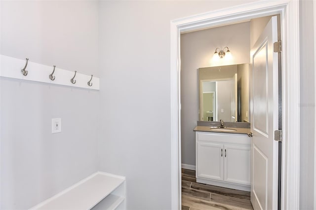 mudroom featuring sink and light hardwood / wood-style floors