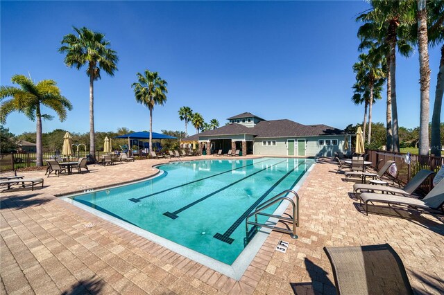 view of pool featuring a patio