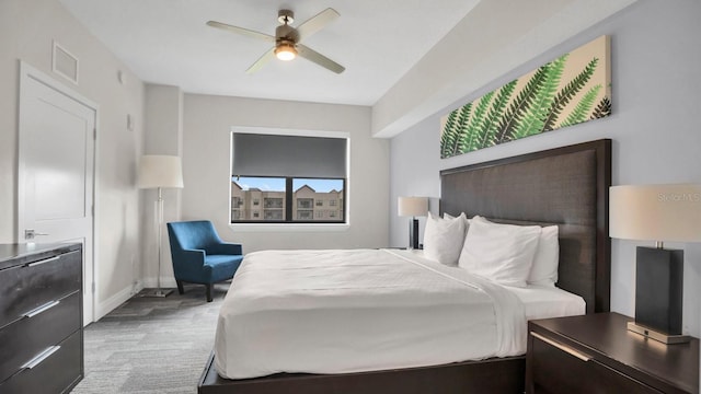 bedroom with carpet flooring and ceiling fan