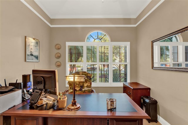 office area with crown molding