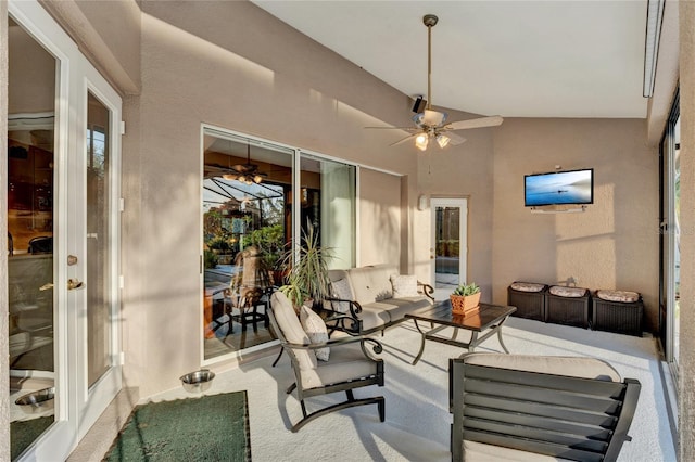 view of patio featuring ceiling fan and an outdoor hangout area