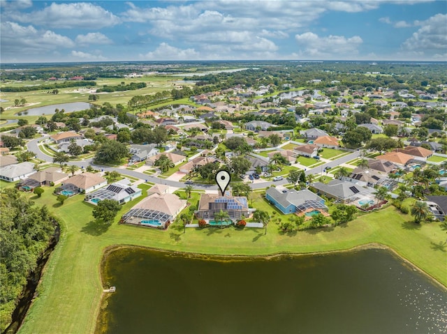 bird's eye view featuring a water view