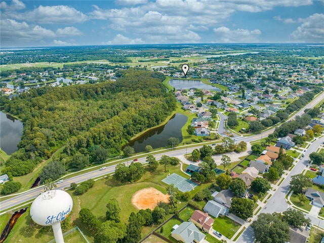 bird's eye view featuring a water view