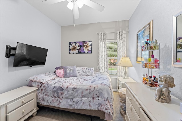 bedroom with carpet floors and ceiling fan