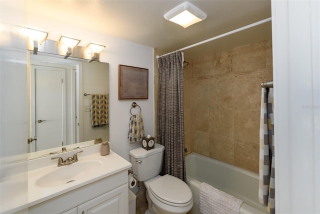 full bathroom featuring vanity, toilet, and shower / bath combination with curtain