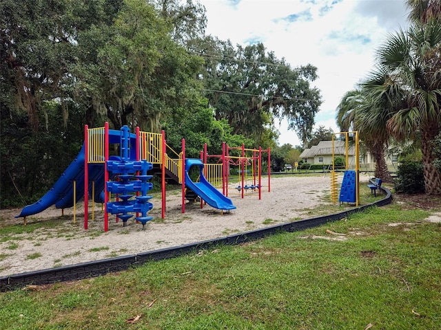 view of play area featuring a lawn