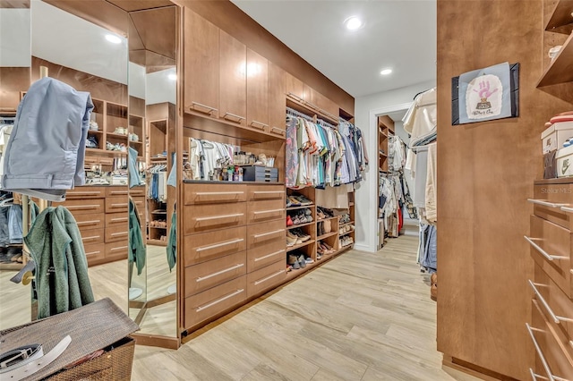 spacious closet with light hardwood / wood-style flooring