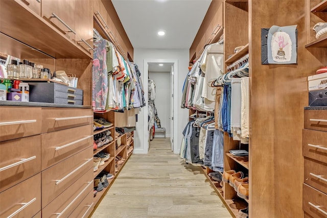 spacious closet featuring light hardwood / wood-style flooring