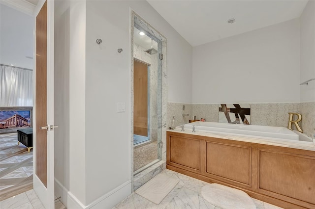 bathroom with plus walk in shower