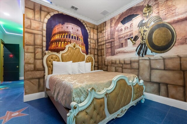 1021 Fantasy Dr, Davenport, FL 33896 - bedroom featuring log walls and crown molding