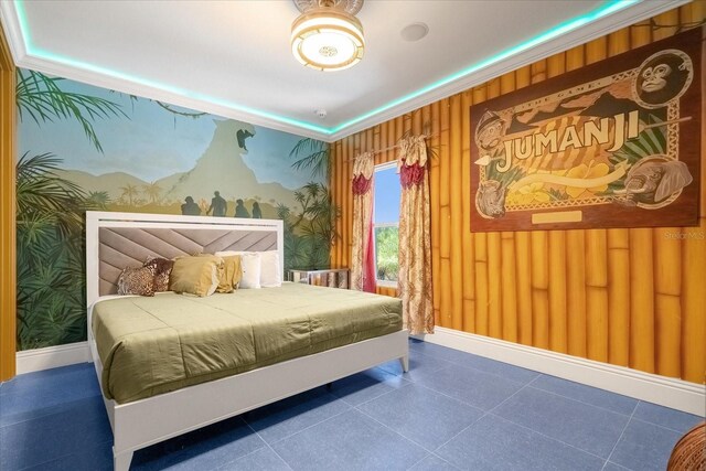 1021 Fantasy Dr, Davenport, FL 33896 - bedroom with wallpapered walls and tile patterned flooring
