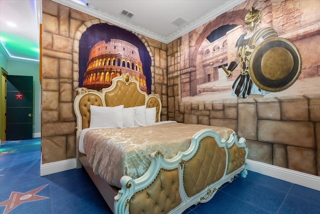 1021 Fantasy Dr, Davenport, FL 33896 - bedroom featuring rustic walls and ornamental molding