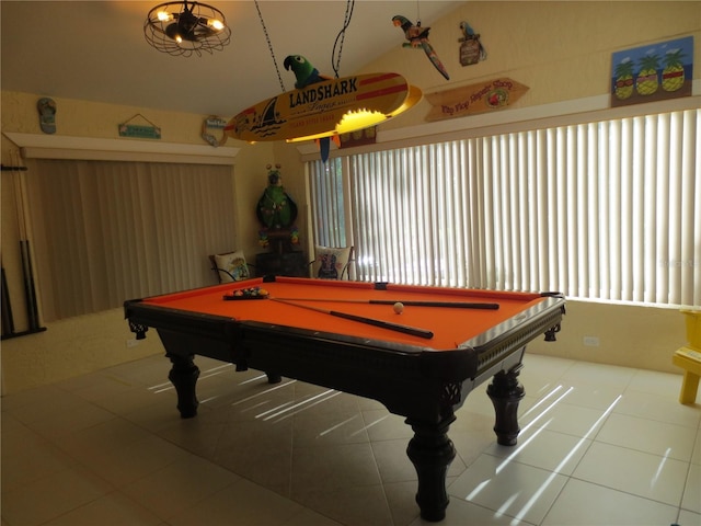 rec room with tile patterned flooring and billiards