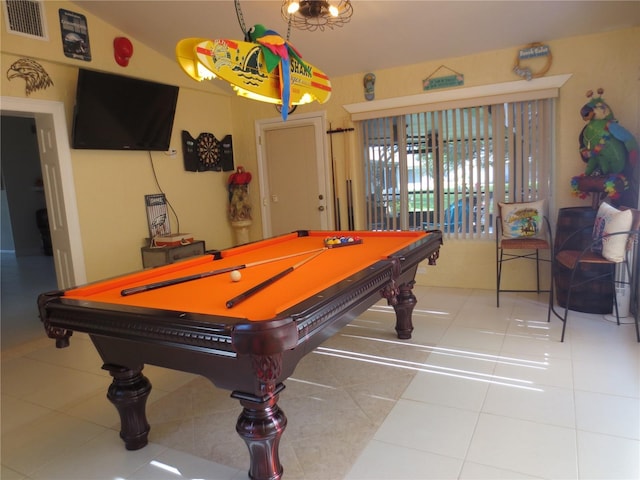 rec room with light tile patterned flooring and billiards