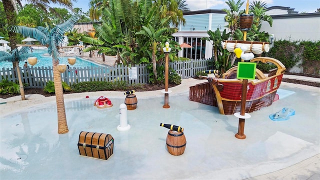 view of swimming pool featuring a patio