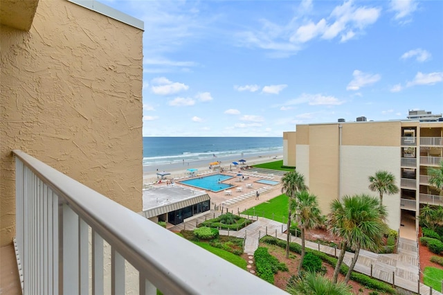 property view of water featuring a beach view