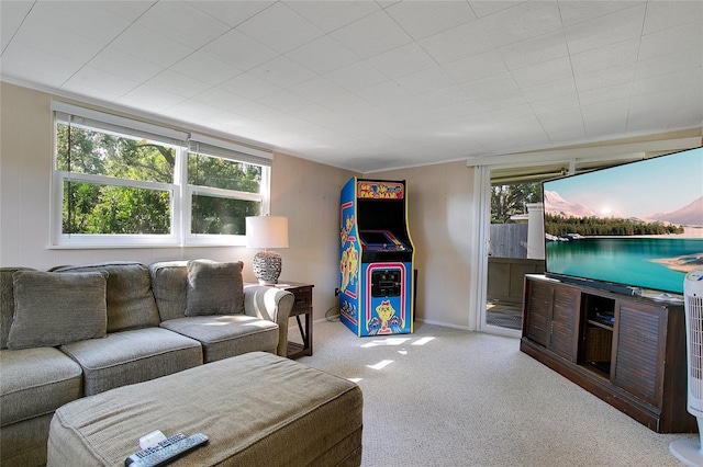 living room with light carpet and a wealth of natural light