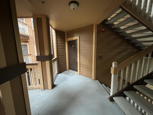 interior space with wooden walls