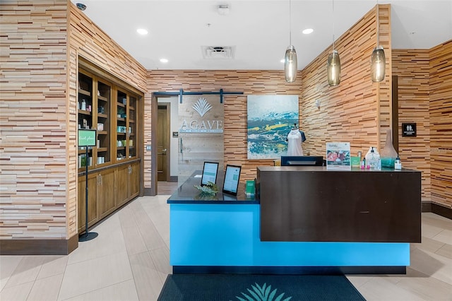 reception area featuring a barn door