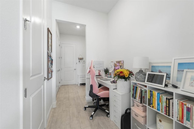 office space featuring light hardwood / wood-style flooring