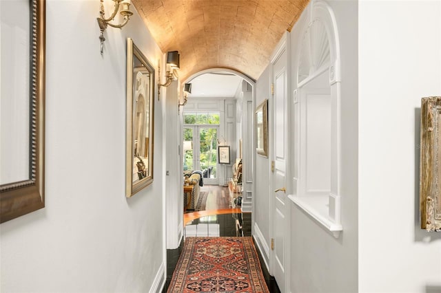 hallway with brick ceiling