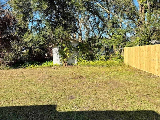 view of yard featuring a shed