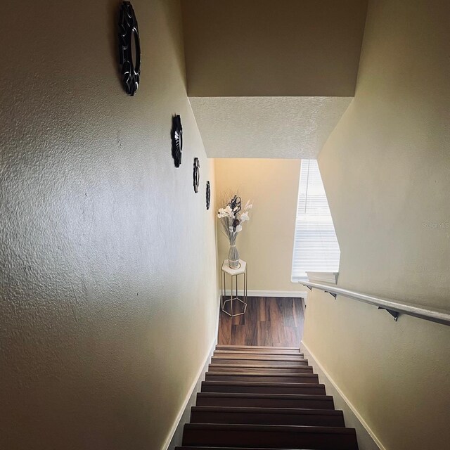 staircase featuring hardwood / wood-style floors