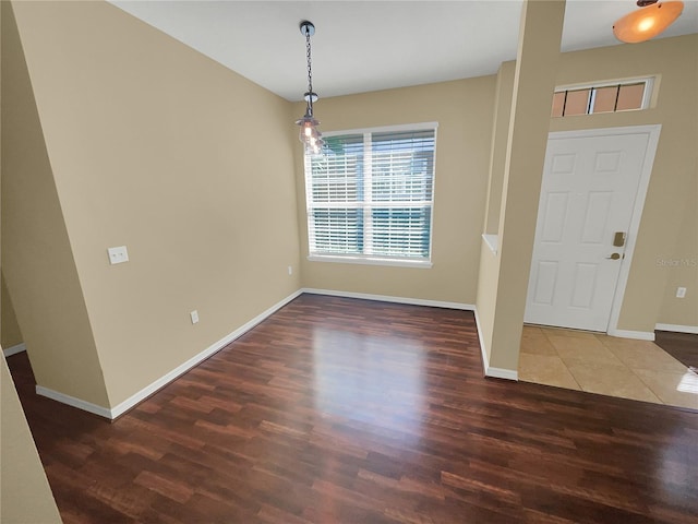 unfurnished dining area featuring dark hardwood / wood-style floors