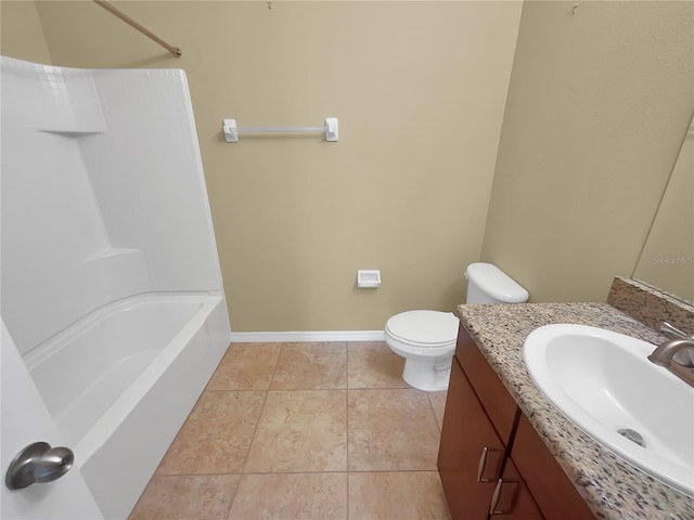 full bathroom featuring tile patterned floors, washtub / shower combination, vanity, and toilet