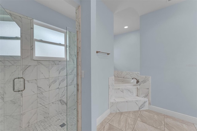 2416 SE 8th Ave, Cape Coral, FL 33990 - full bathroom with recessed lighting, a shower stall, a bath, and baseboards