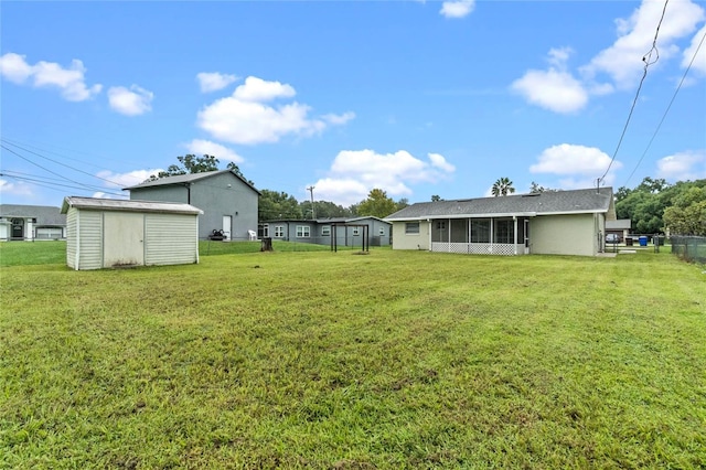 view of yard with a storage shed