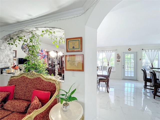 interior space featuring ornamental molding