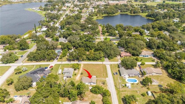 drone / aerial view featuring a water view