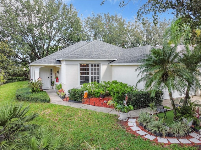 ranch-style house featuring a front lawn