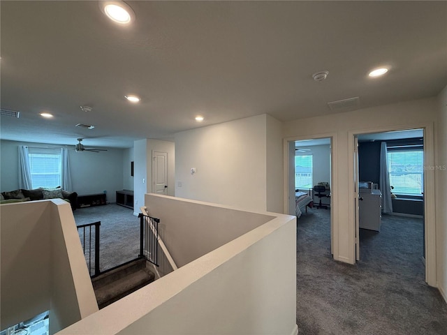 2346 Upland Ln, Apopka, FL 32712 - corridor with an upstairs landing, dark colored carpet, and recessed lighting