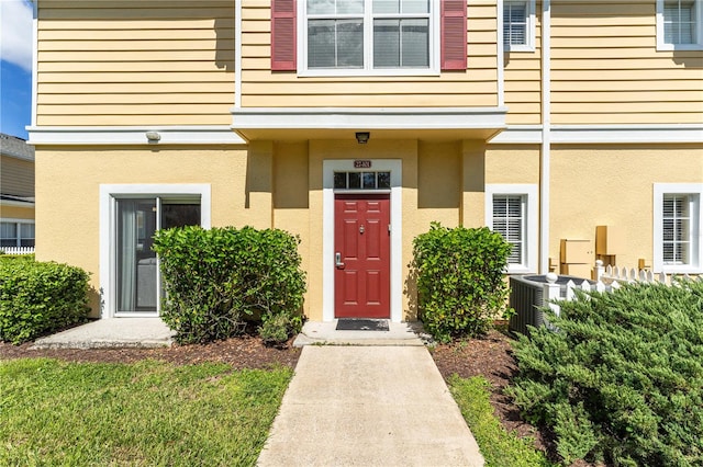 property entrance with central air condition unit