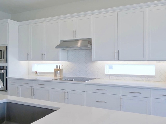 kitchen featuring white cabinets, decorative backsplash, sink, and appliances with stainless steel finishes