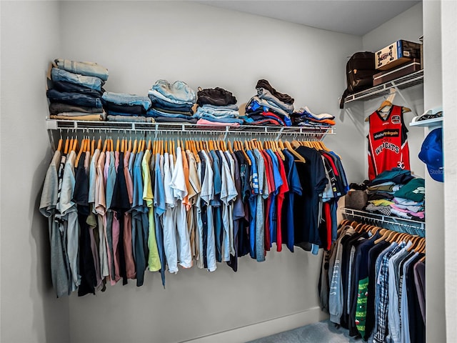 walk in closet with carpet flooring