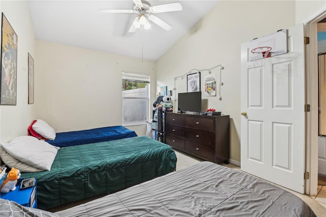 bedroom featuring vaulted ceiling and ceiling fan