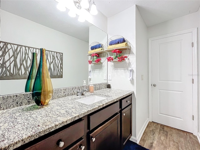 bathroom featuring vanity and hardwood / wood-style floors