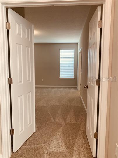 hallway featuring carpet flooring