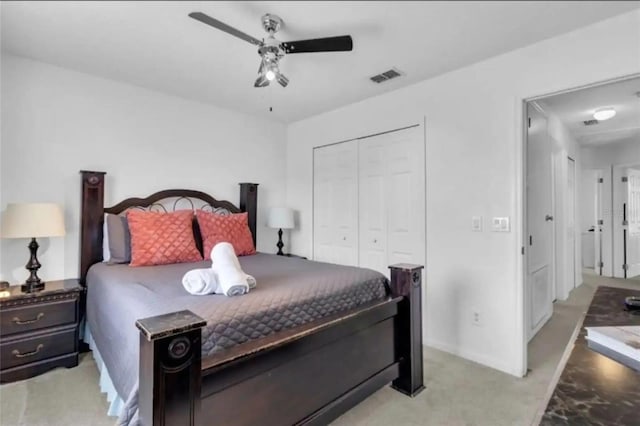 bedroom with a closet and ceiling fan