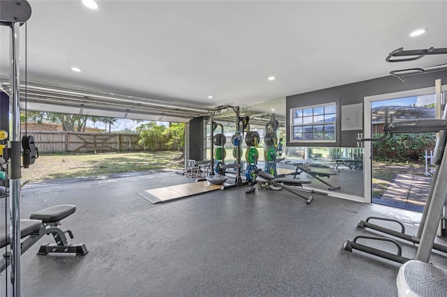 workout area featuring electric panel